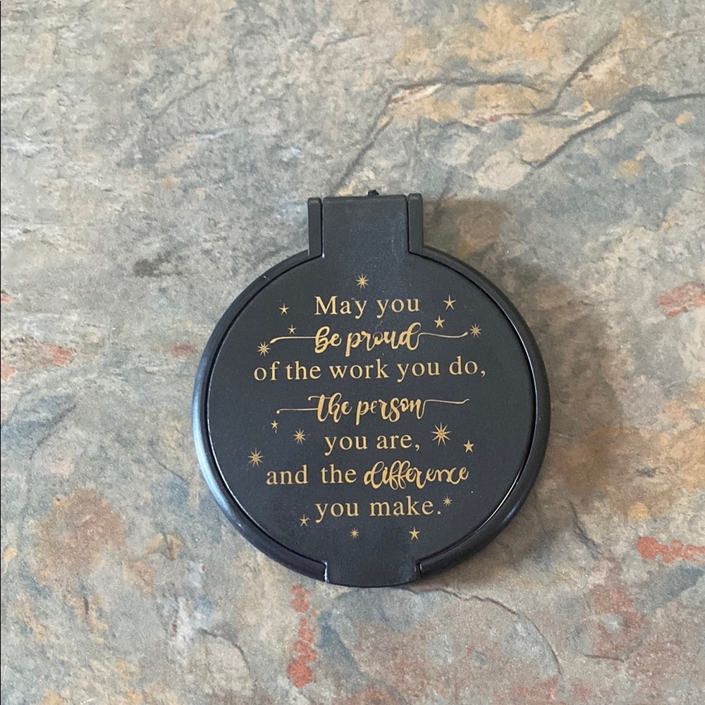 Black Compact Mirror with Gold Inspirational Quote NIP
